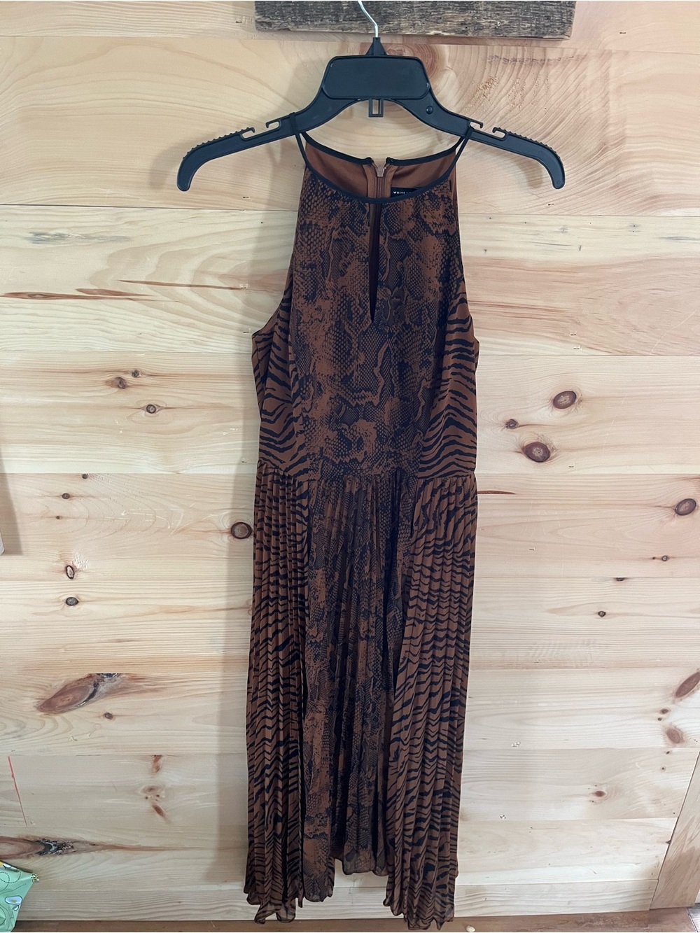 Women’s NWT White House Black Market Brown Animal Print Halter Midi Dress Size 2